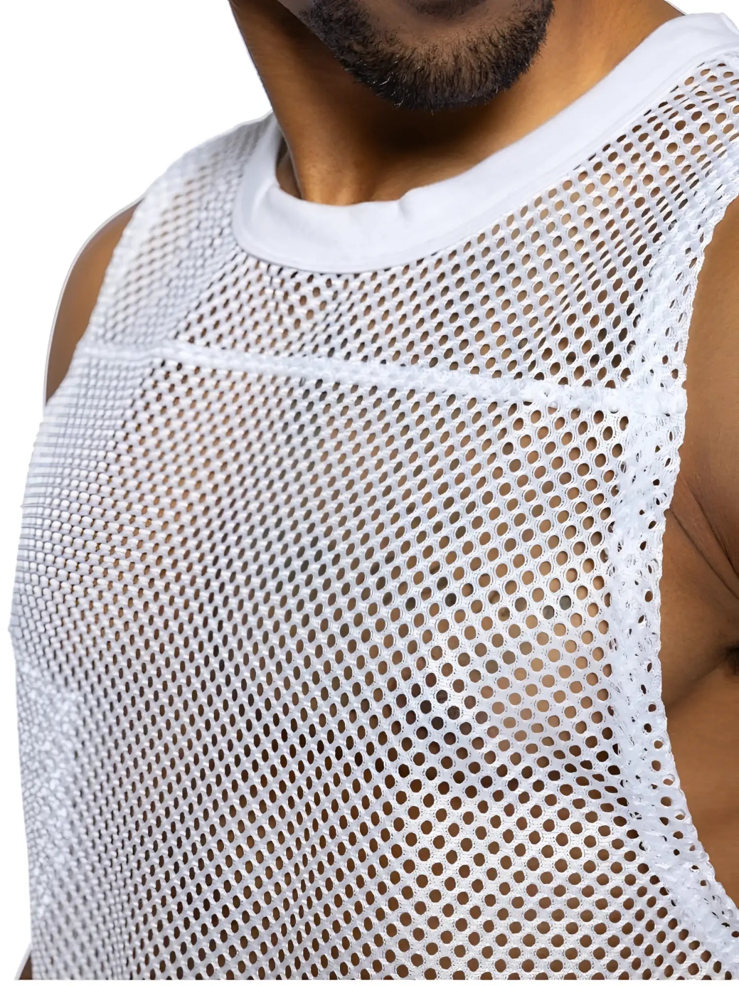 Bike Athletic BAM135 white mesh tank top with solid white ribbed neckline sleeveless practice jersey