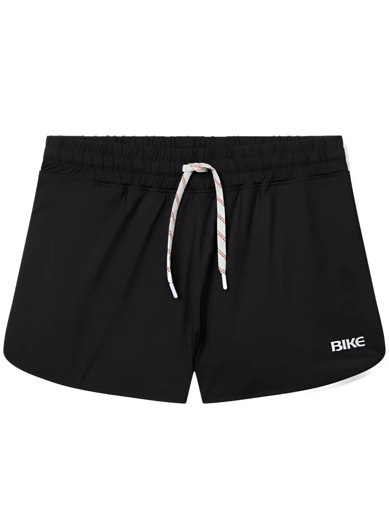 Black bike athletic bam200 track shorts with white drawstring and bike logo on lower right leg for running