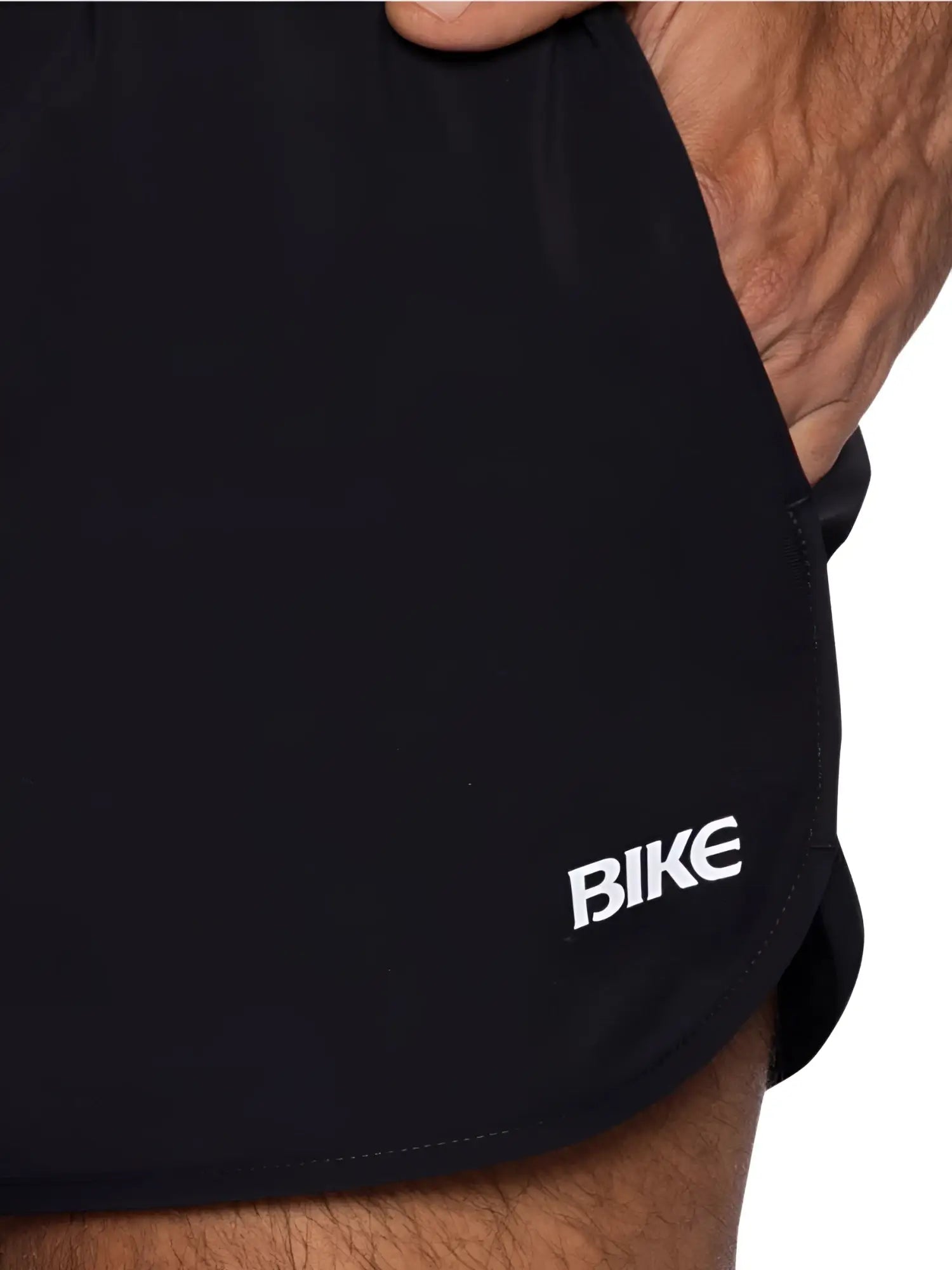 Black bike athletic bam200 track shorts with white bike logo embroidered on the lower side