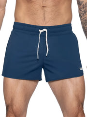 Navy blue BIKE athletic BAM200 track shorts with white drawstring and small side logo for active wear