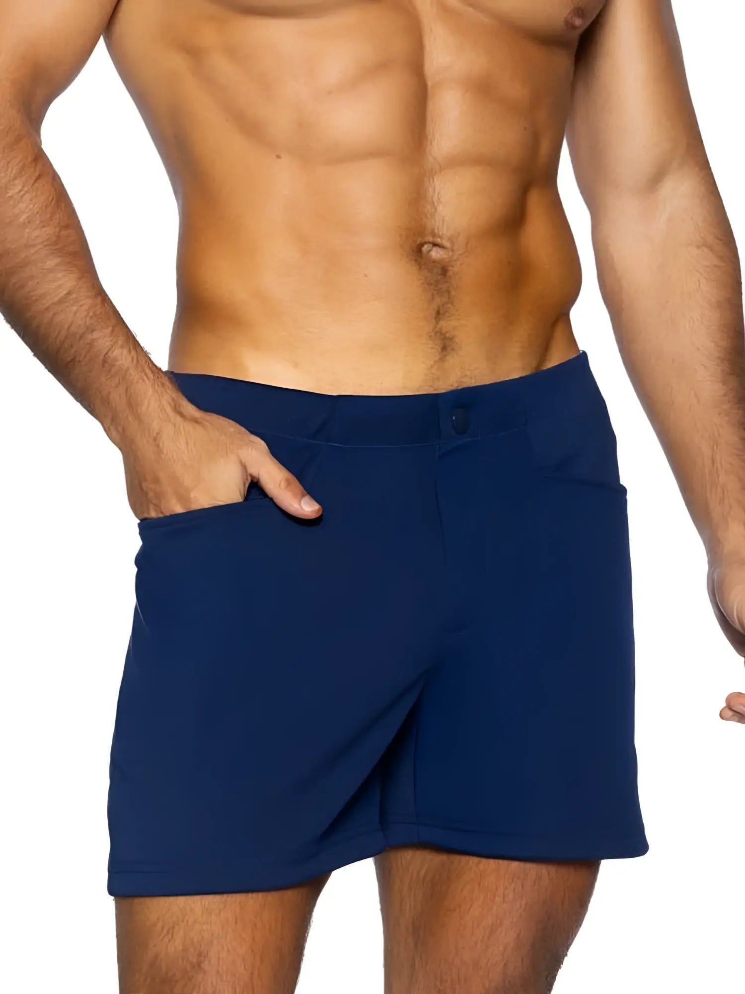 Navy blue BIKE athletic BAM207 coaches shorts with fitted waistband and side pockets 5 inch inseam for active wear