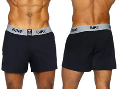 Black bike athletic bam216 jock shorts with gray waistband and black bike logo in breathable fabric