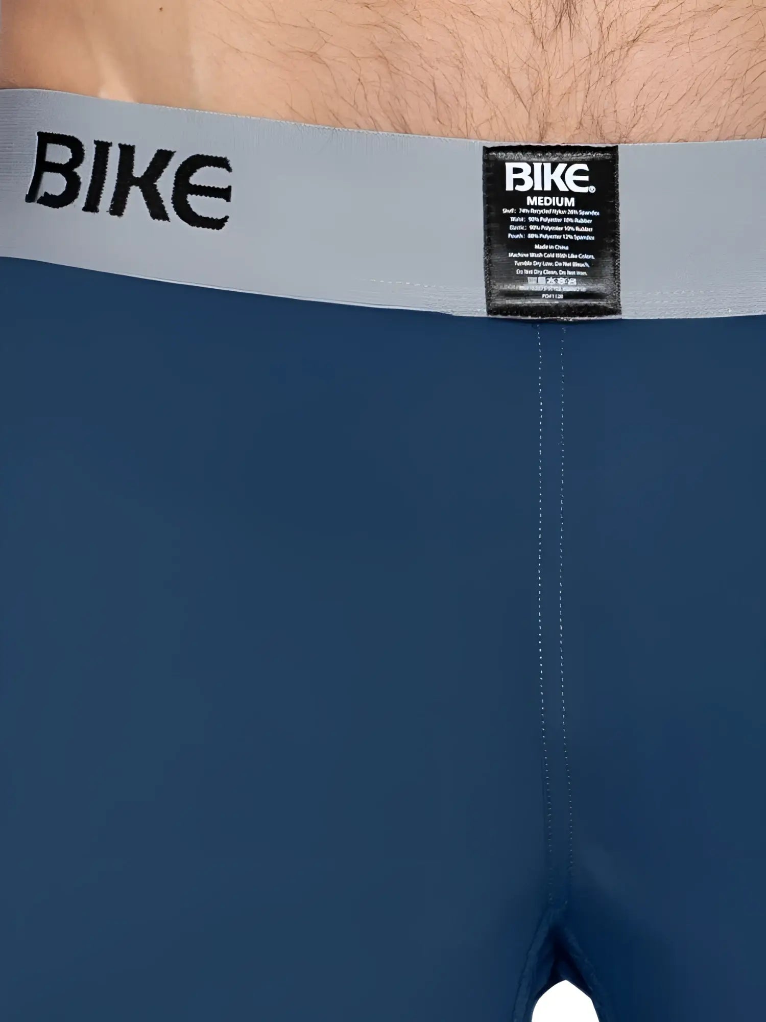 Blue bike athletic bam216 performance jock short with gray waistband featuring bike logo in black