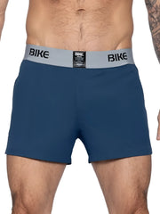 Blue bike athletic bam216 performance jock short boxer briefs with gray waistband and black bike logo in navy color