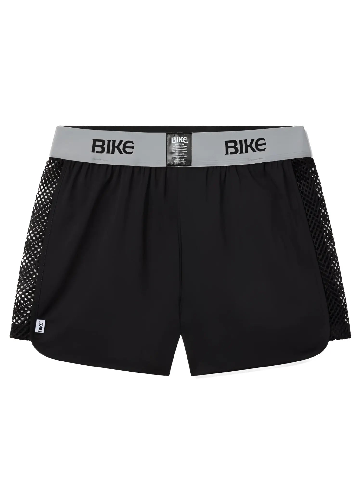 Black bike athletic bam225 peek-a-boo jock shorts with gray waistband and black mesh side panels for sportswear