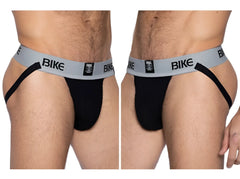 Black bike briefs with gray waistband featuring bike logo in black text from bike athletic bas303 classic jockstrap