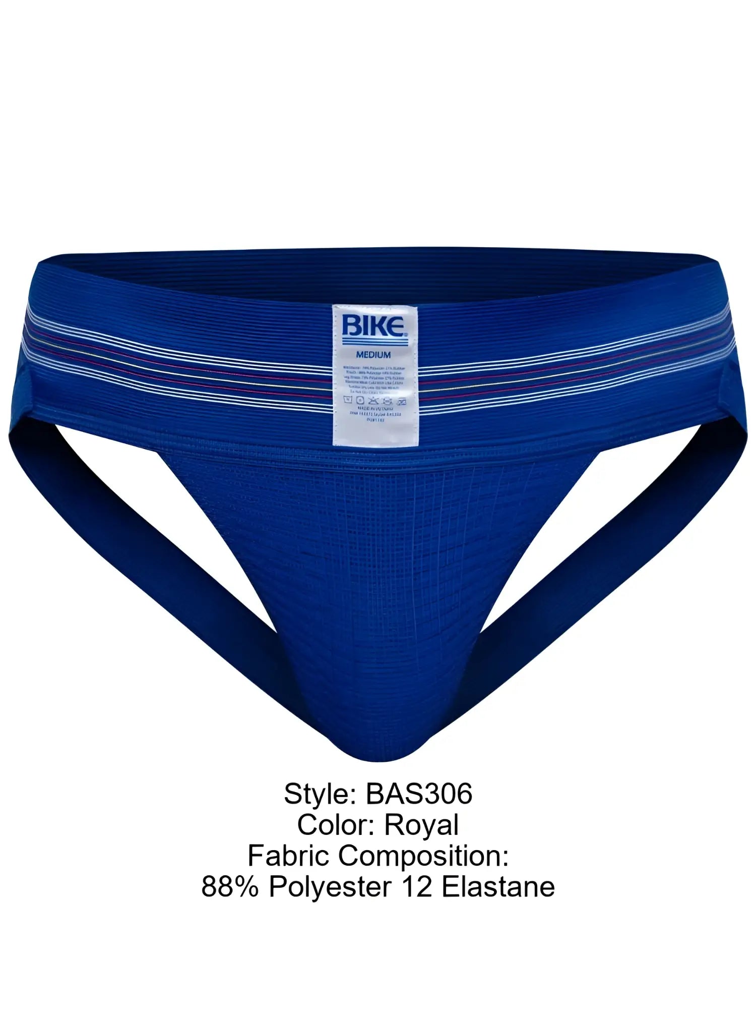 Royal blue BIKE athletic BAS306 Original Number 10 jockstrap briefs with textured fabric and white stripe waistband