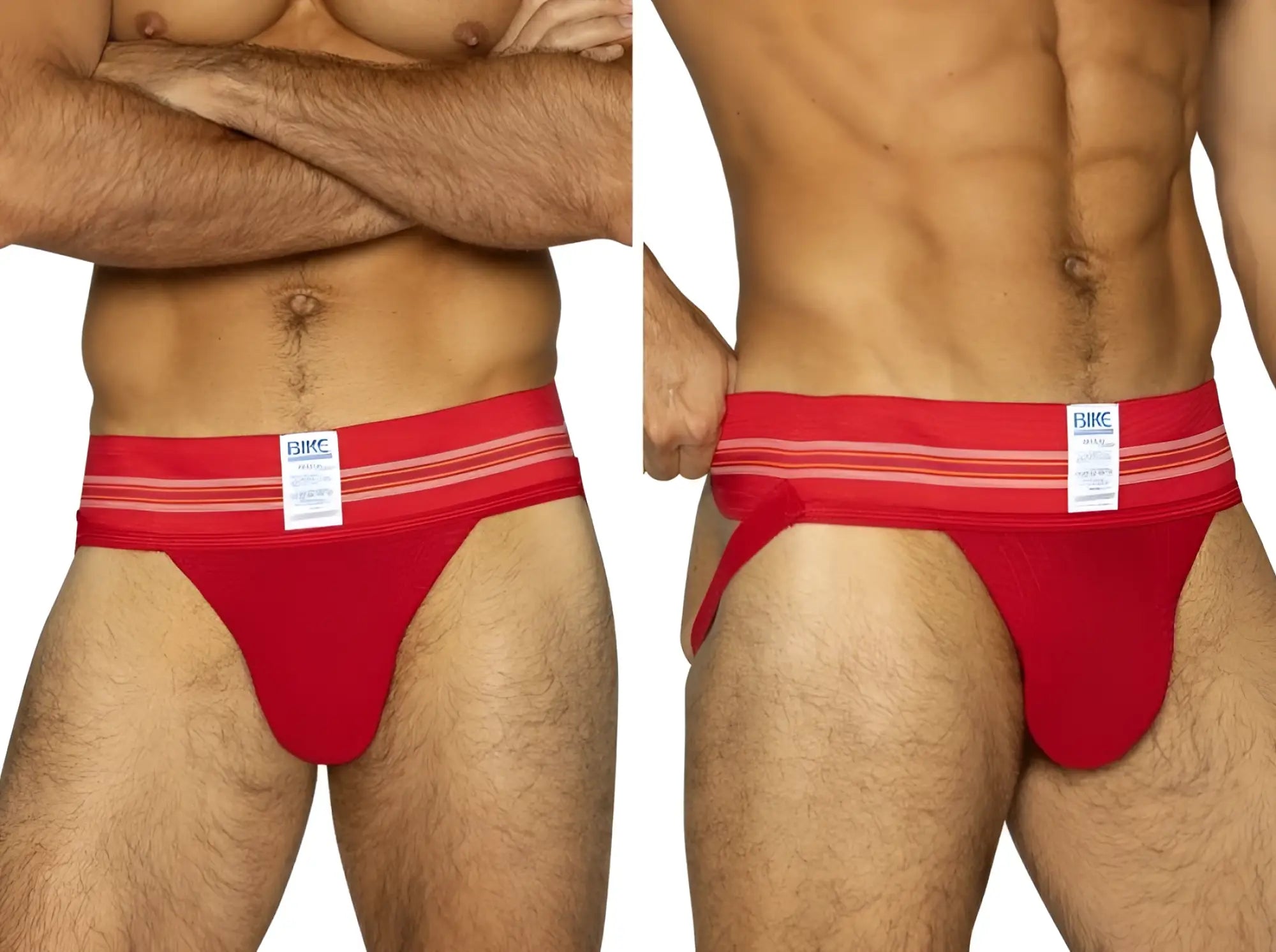 Bike athletic bas306 original number 10 jockstrap in vibrant red with white and thin red striped waistband