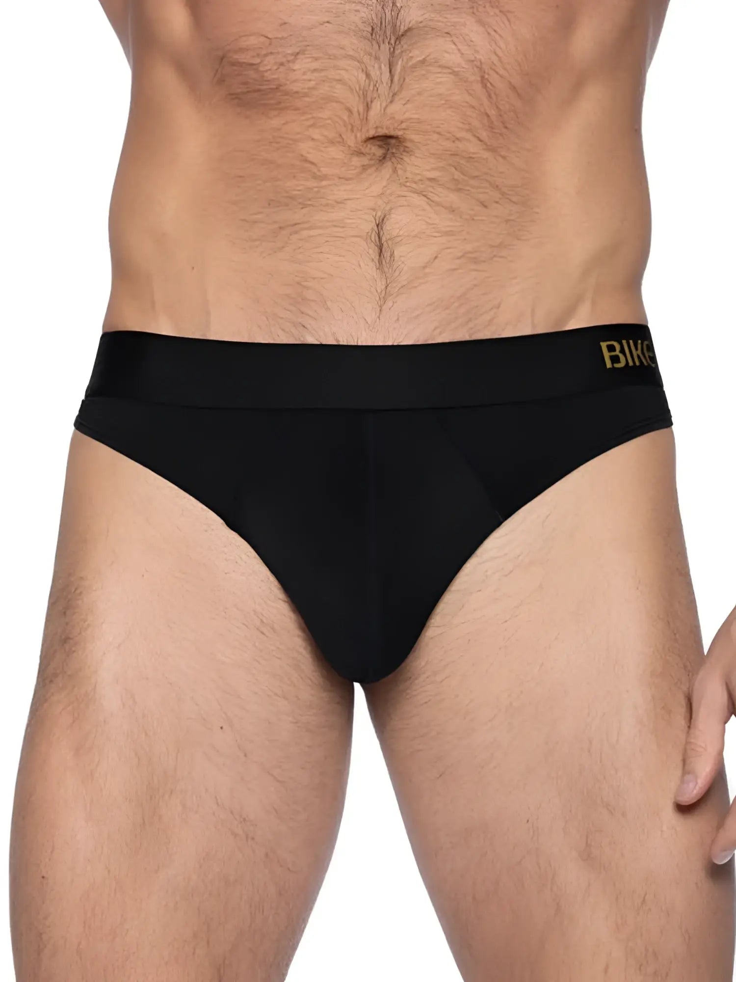 Black bike athletic bas319 active thong men’s briefs with gold logo on waistband designed for athletic use