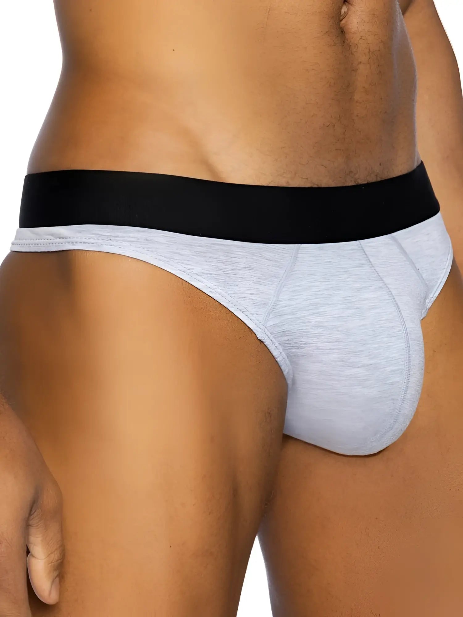 Bike athletic bas319 active thong in light gray heathered fabric with black elastic waistband for athletic use
