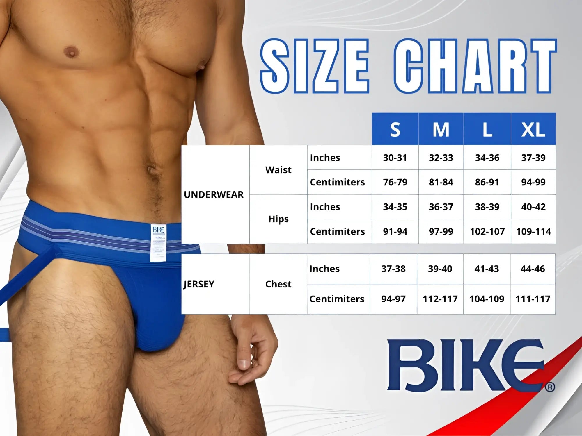Navy blue bike athletic bas331 active jock brief with white striped trim and brand tag on waistband