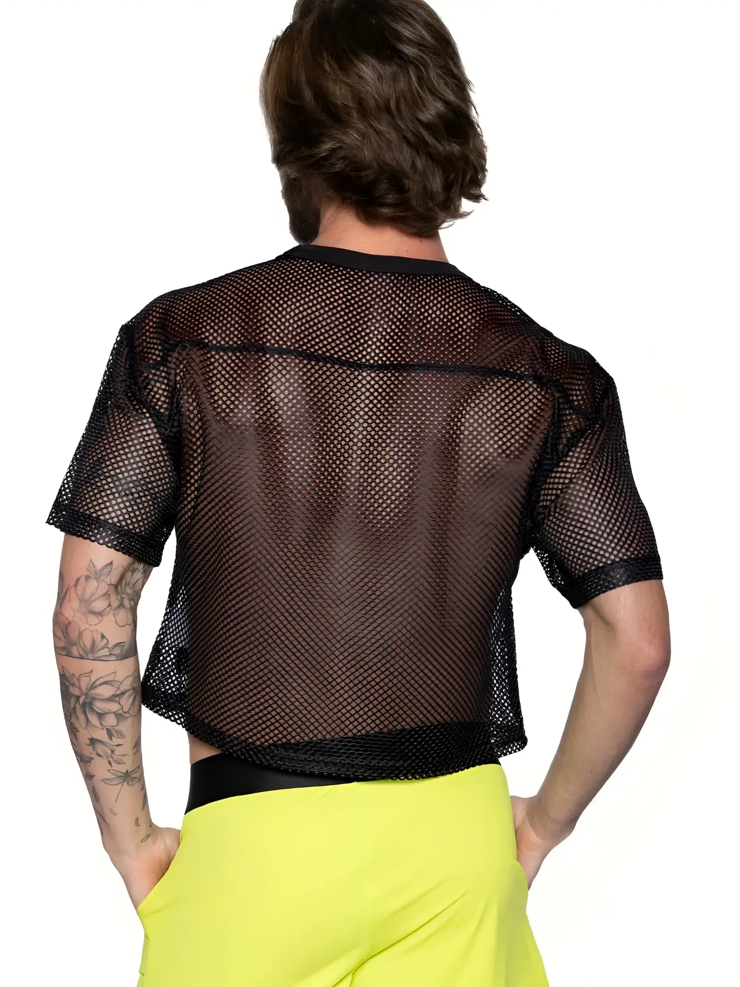 Black mesh short-sleeved fitted cropped top bike practice jersey designed for active wear and breathability