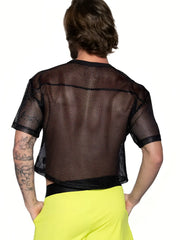 Black mesh short-sleeved fitted cropped top bike practice jersey designed for active wear and breathability