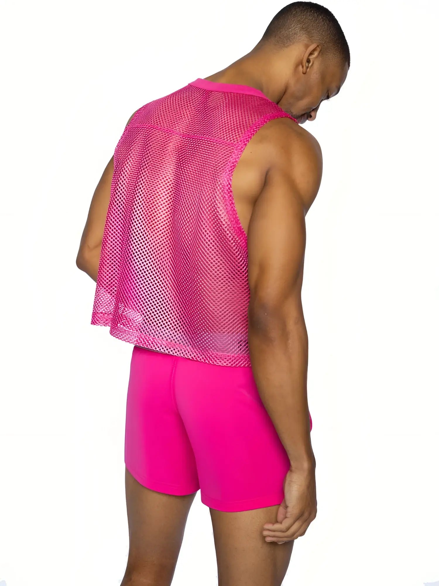 Bike sleeveless practice jersey in vibrant pink mesh with fitted sleeveless design and slightly flared hem