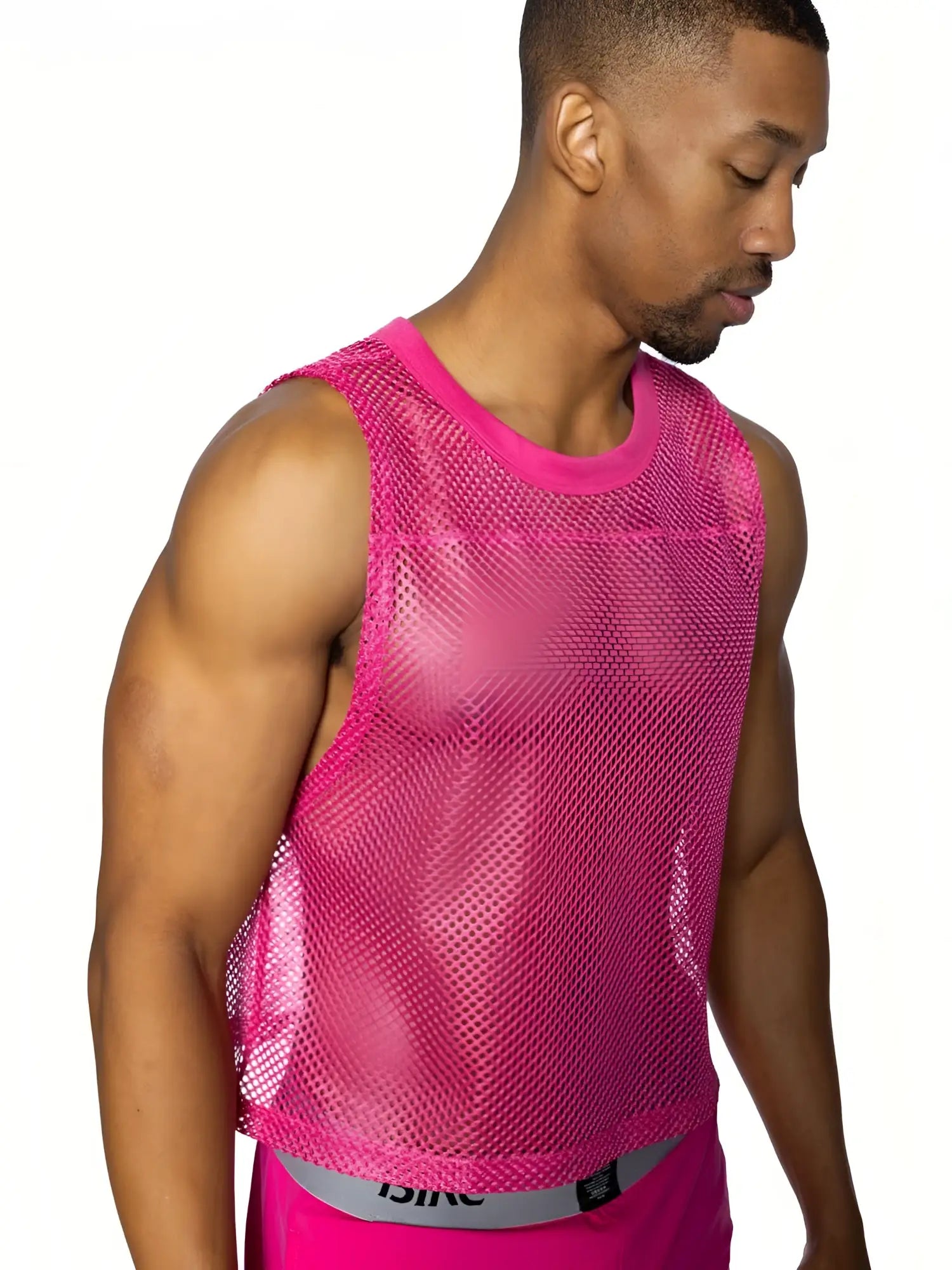 A vibrant pink mesh sleeveless practice jersey with rounded neckline and elasticated hem by BIKE