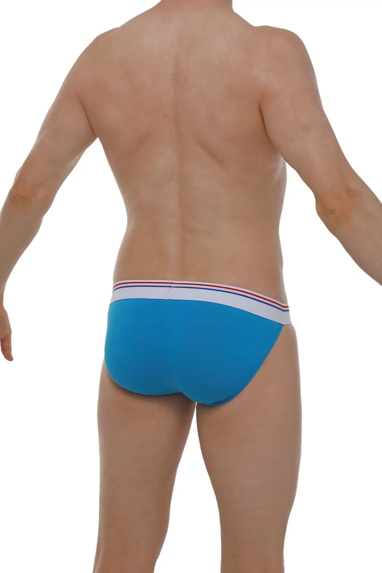 Bright blue bikini aizy modal azur briefs with white waistband featuring red and navy stripes made from soft modal fabric