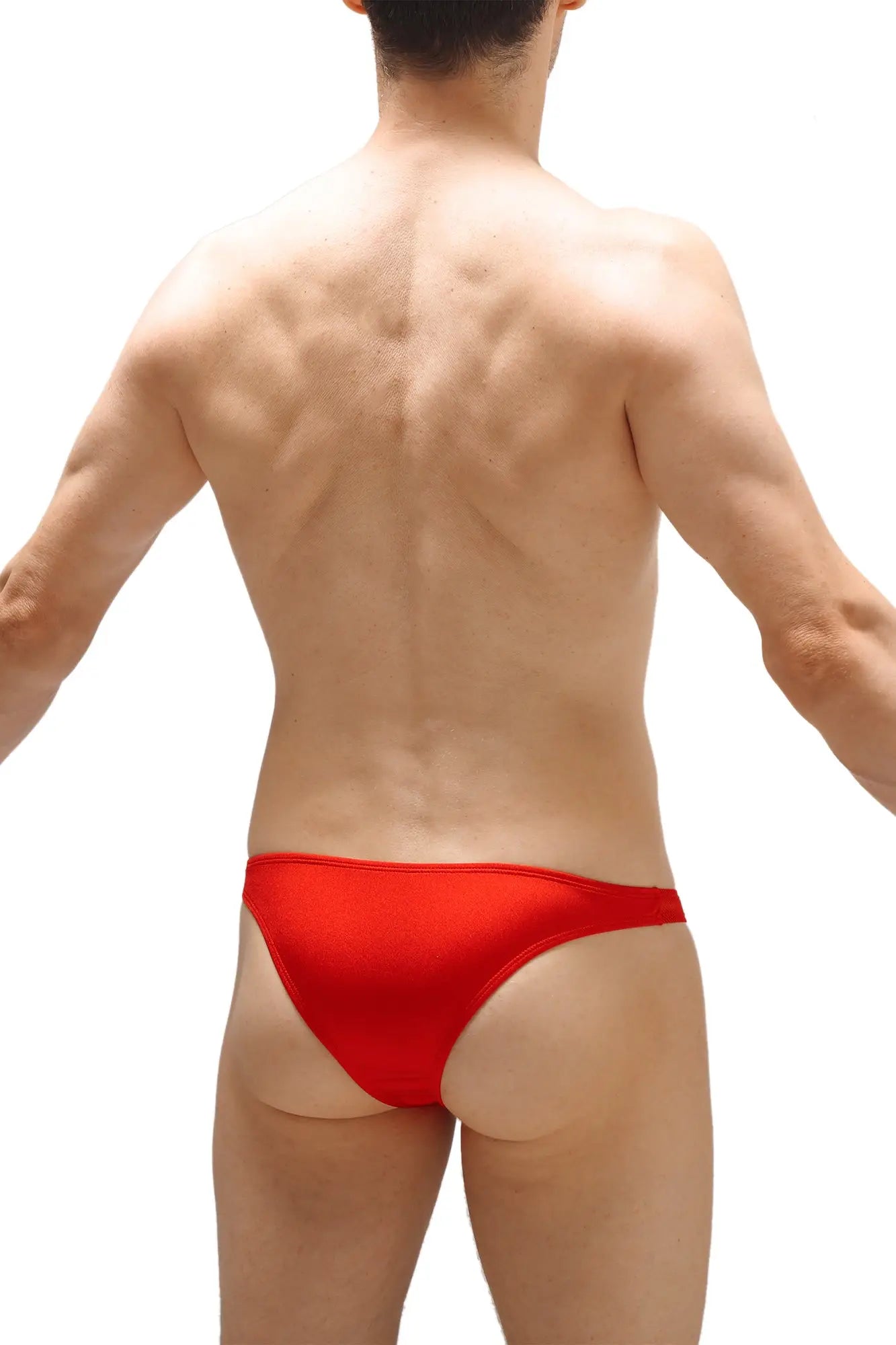 Red sleek form-fitting swim trunks bikini brach red designed for comfortable beach and pool wear
