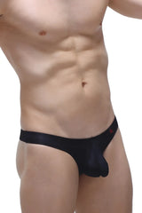 Black men’s briefs bikini capri voile black with subtle sheen and small red logo on waistband