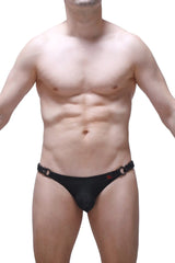 Black mesh bikini briefs with chain detailing at the waistband from the bikini chains bee black collection