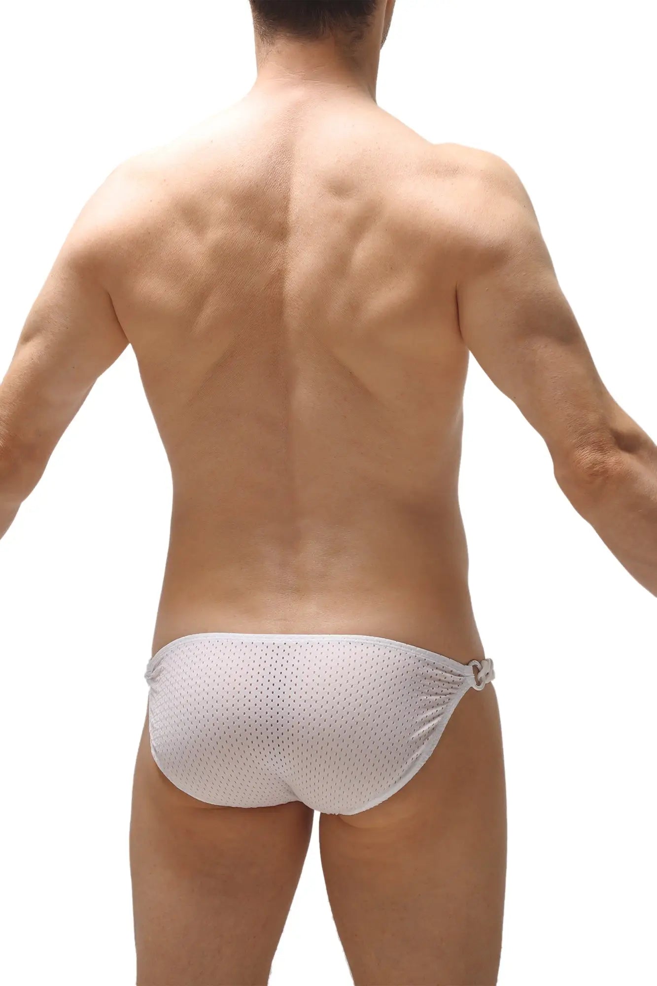 White mesh swim trunks bikini chains bee white with side tie detail for swim or beachwear