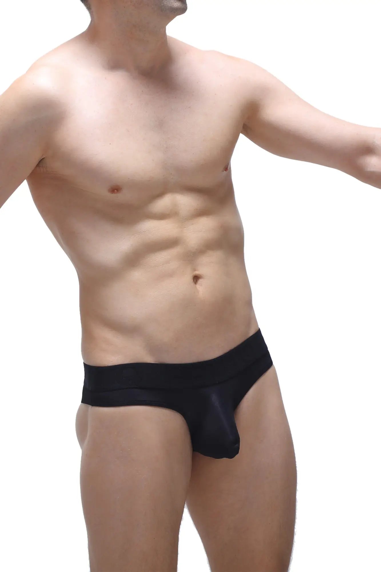 Black bikini chisa voile men’s briefs with smooth stretchy fabric and contoured design front view