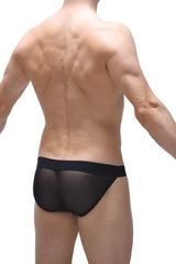 Black sheer mesh bikini briefs with a solid black waistband from Bikini Costac collection