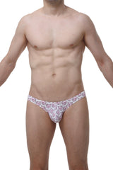 White briefs with a repeating pattern of pink cartoon pigs from petitq bikini dome piggy love collection