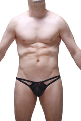 Black mesh thong bikini fors durtol with a red logo on the front featuring breathable mesh material