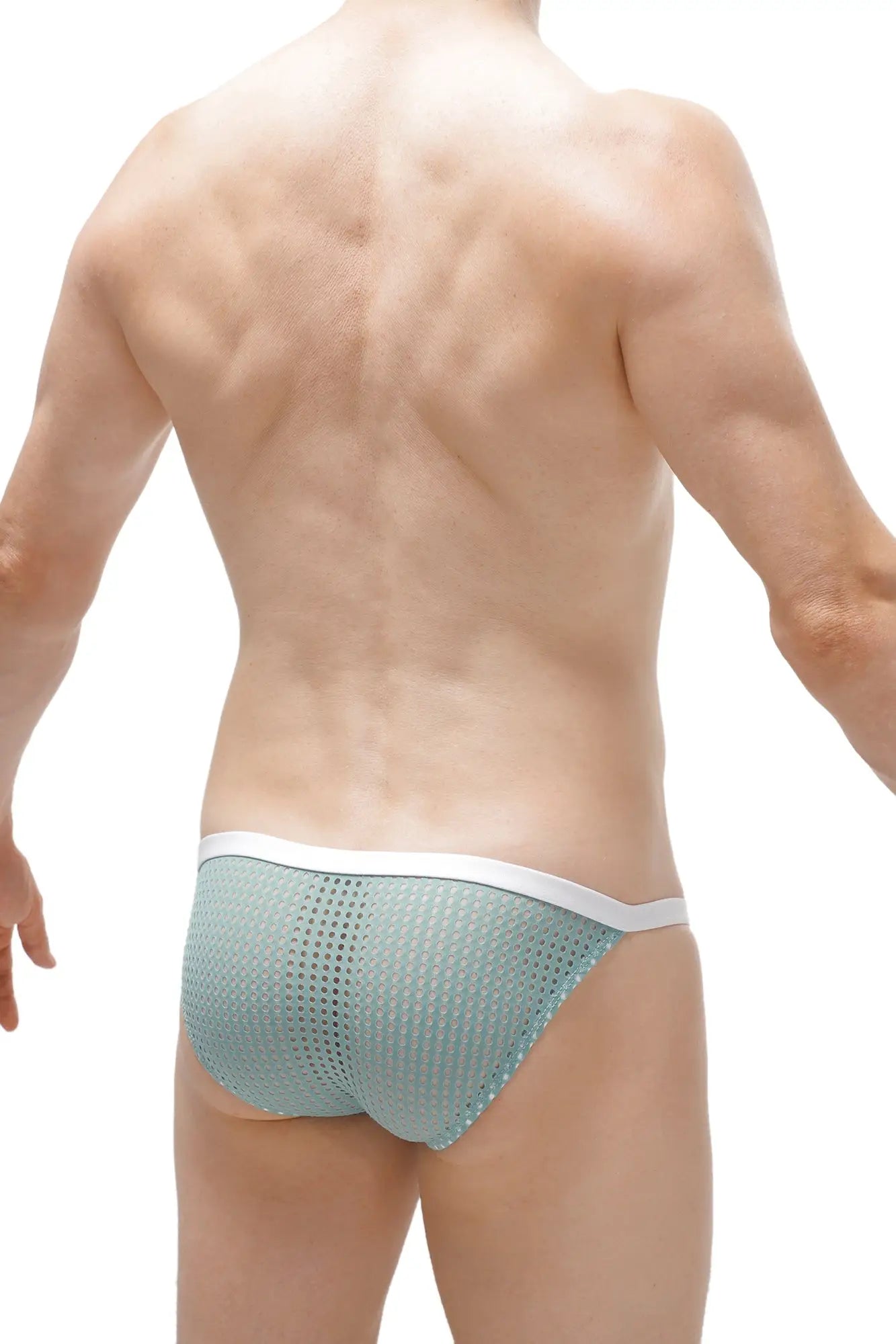 Light blue mesh briefs with white waistband for bikini ladon durtol green featuring breathable fabric design