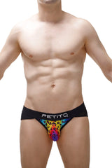Bikini lagny leopard rainbow briefs with rainbow leopard print and black petitq branded waistband