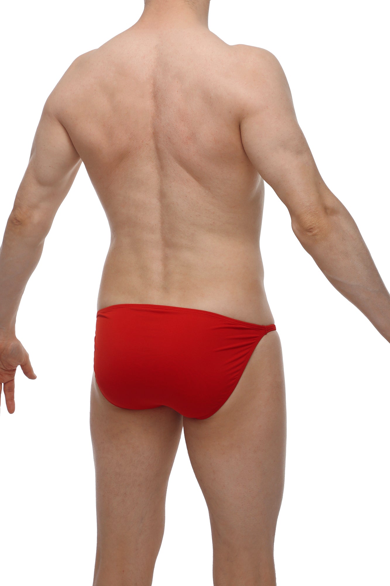 Petitq bikini lhery red swim trunks with a smooth fabric finish in a form-fitting style