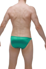 Bikini lhery satin green is a sleek emerald green satin brief with a smooth glossy finish and tailored fit