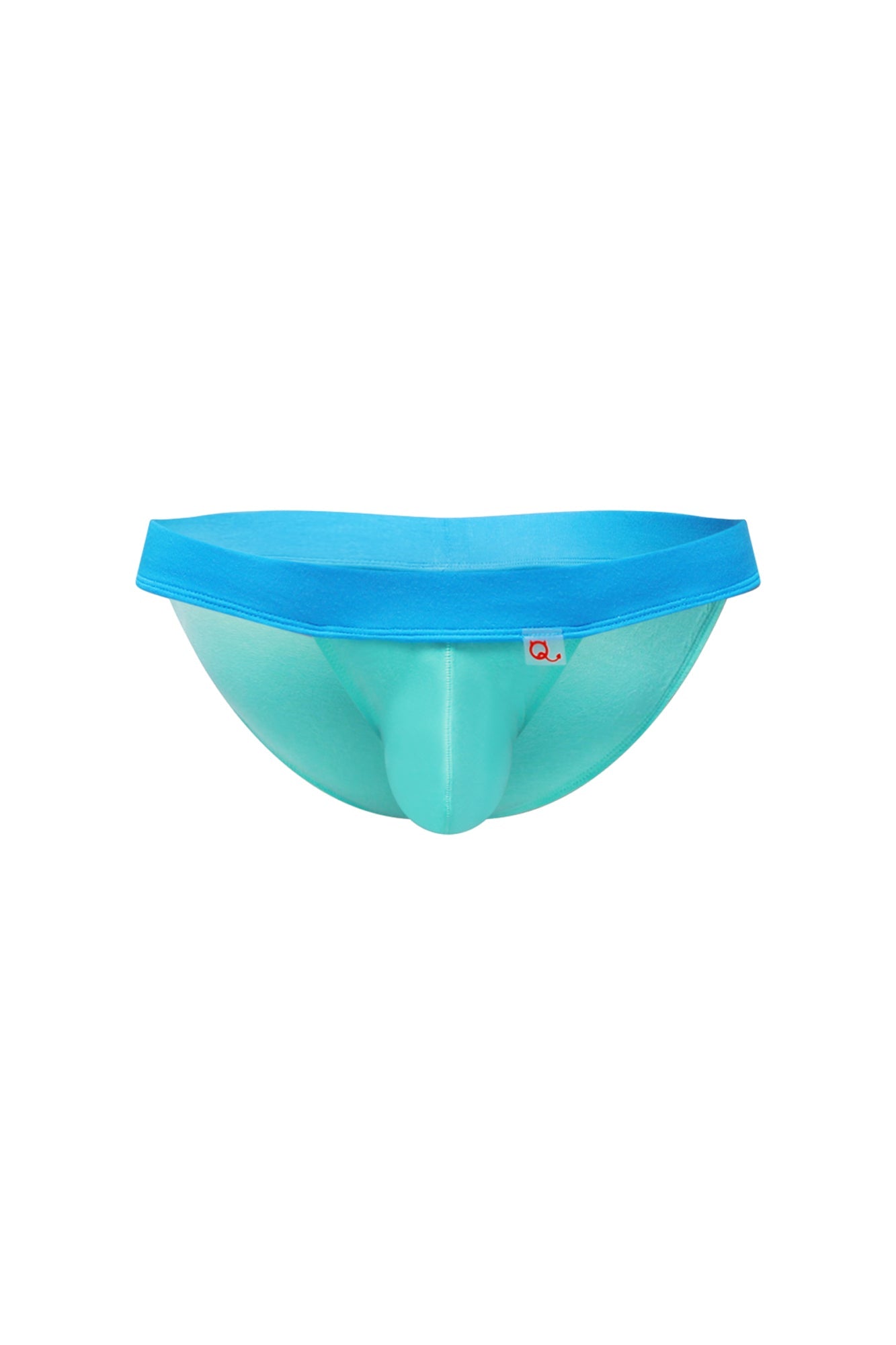 Petitq bikini linthes bamboo green men’s brief in turquoise and bright blue with smooth form-fitting design