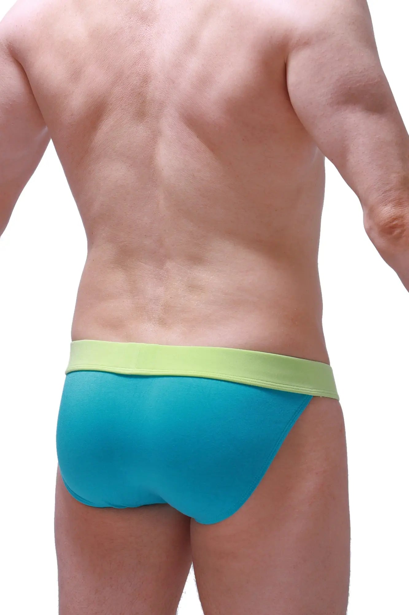 Turquoise and lime green bikini linthes bamboo tropical green briefs with a snug form-fitting design
