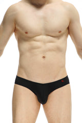 PetitQ bikini loisail black men’s briefs with red logo on waistband made of soft breathable fabric