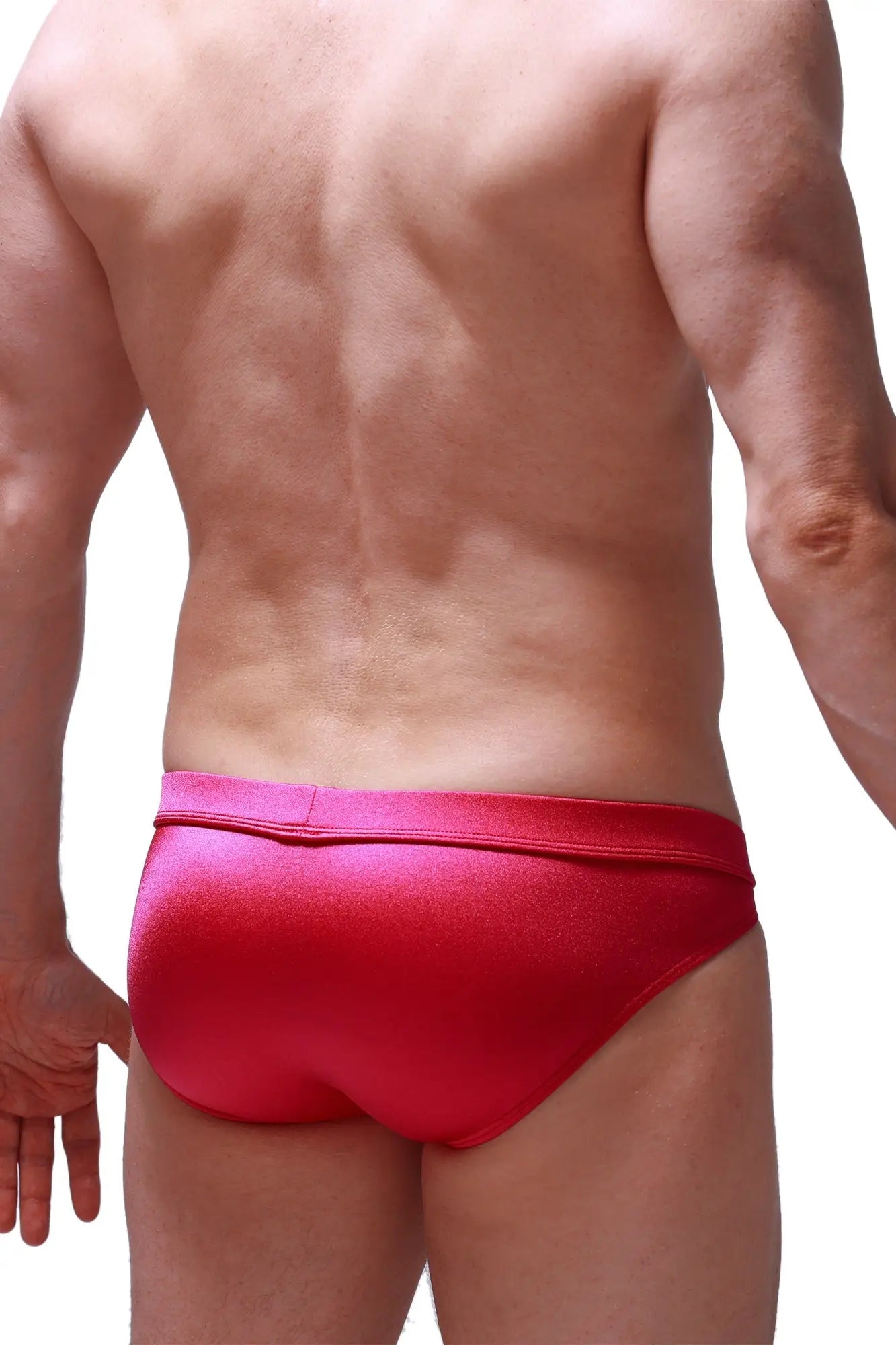 Bright red shiny fabric briefs bikini Marlan Joe Framboise with snug fit and elastic waistband