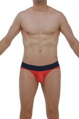 Bikini mega bulge fuchsia briefs in red and navy blue with a snug form-fitting design for enhanced comfort