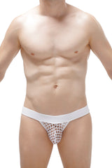 Petitq bikini mesh white white mesh thong with solid white waistband front view