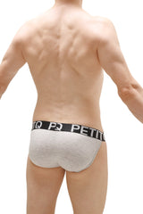 Bikini medard modal grey gray heathered briefs with black elastic waistband featuring petitq logo in white lettering