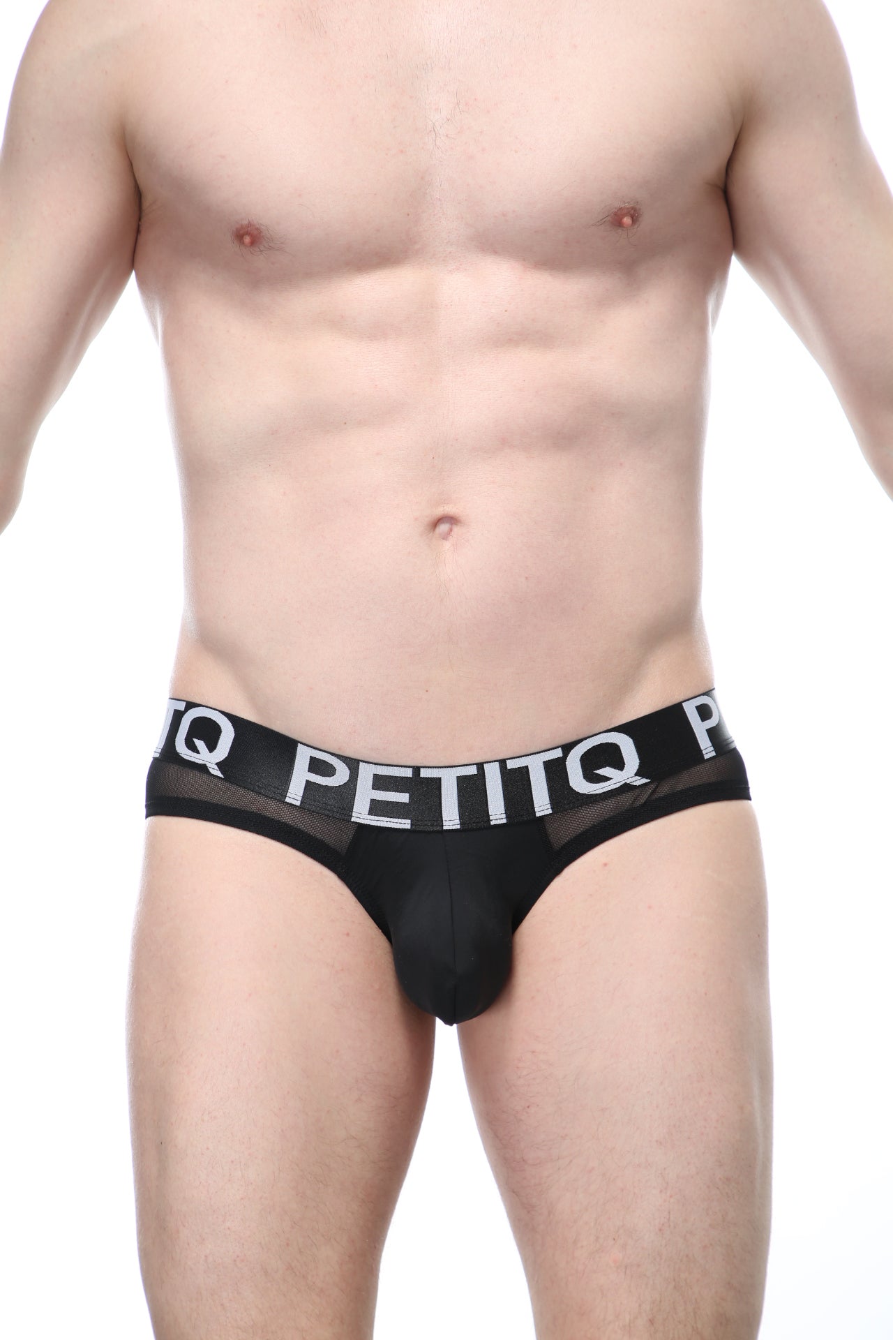 Black petitq bikini noth briefs with mesh waistband and solid fabric body for comfortable everyday wear
