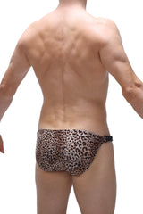 Leopard-print swim trunks with black adjustable waistband from petitq bikini chains panthere collection