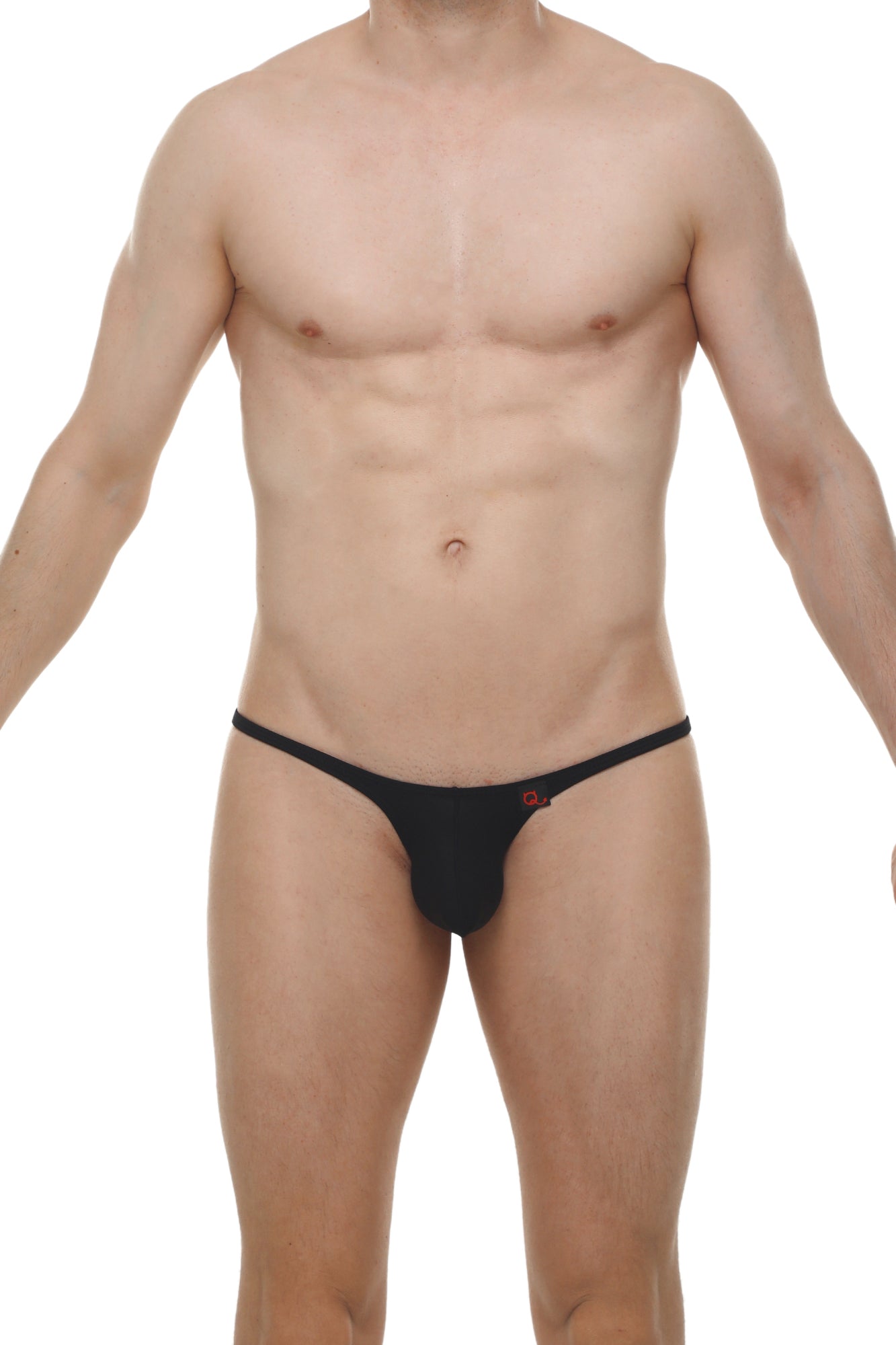 Black thong bikini plellis black with a small red logo on the front for swimwear and beach use