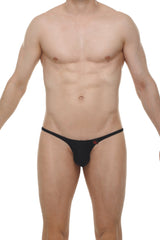 Black thong bikini plellis black with a small red logo on the front for swimwear and beach use