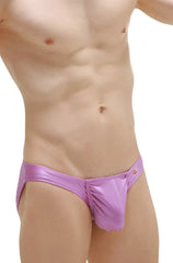 Purple metallic briefs bikini taik joe with ruched front and small logo on waistband
