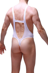 White petitq bodysuit thong gonzac plum white with low-cut back and thin straps shown from the back side