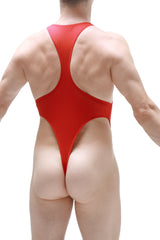 Red mesh one-piece swimsuit with high-cut leg design petitq bodythong journy bee red front view