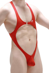 PetitQ Bodythong Journy Bee red red mesh one-piece swimsuit with cutout design and small metallic clasp at front