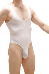 White form-fitting one-piece swimsuit petitq bodythong nexon plum white with scoop neckline and high-cut legs