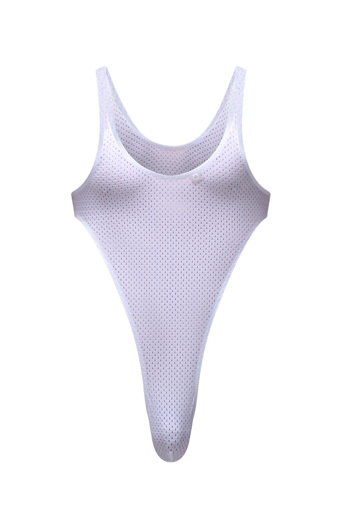 PetitQ bodythong Carbay Bee white white mesh high-cut bodysuit with scoop neckline and thin straps