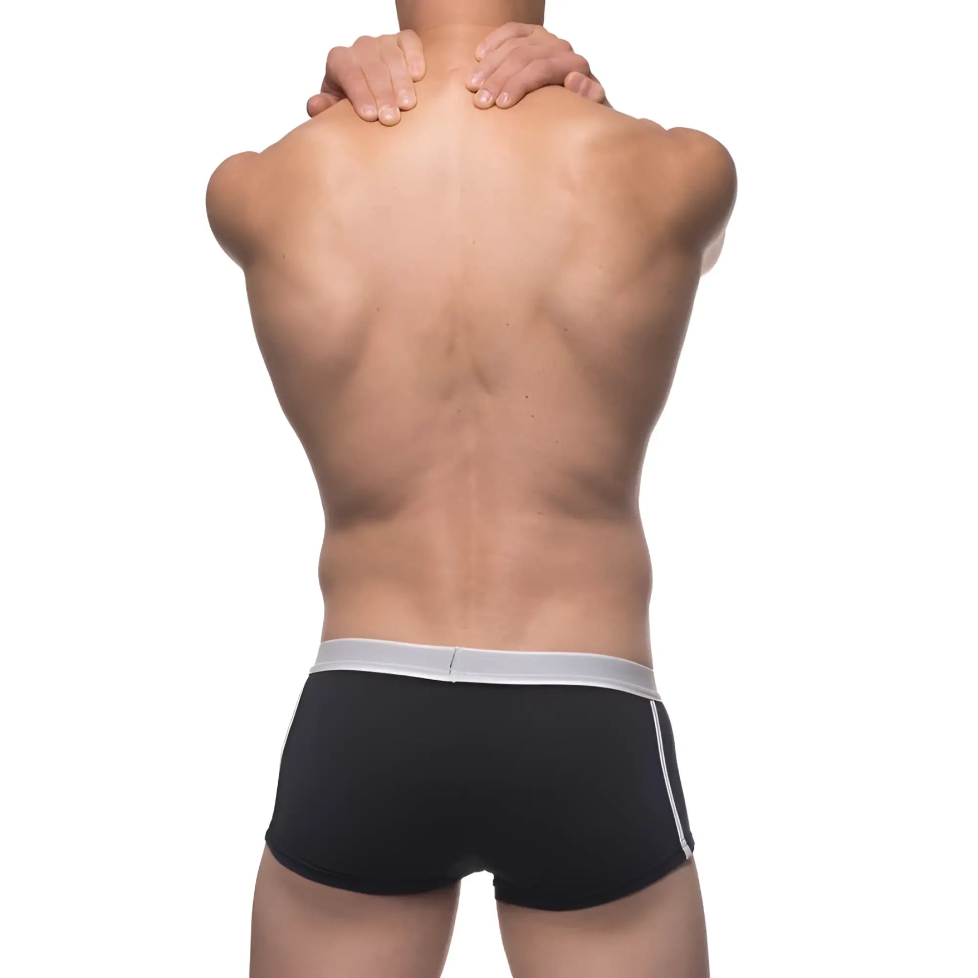 Black briefs from Body Tech Maximizer Set with white elastic waistband and side stripes for comfortable support